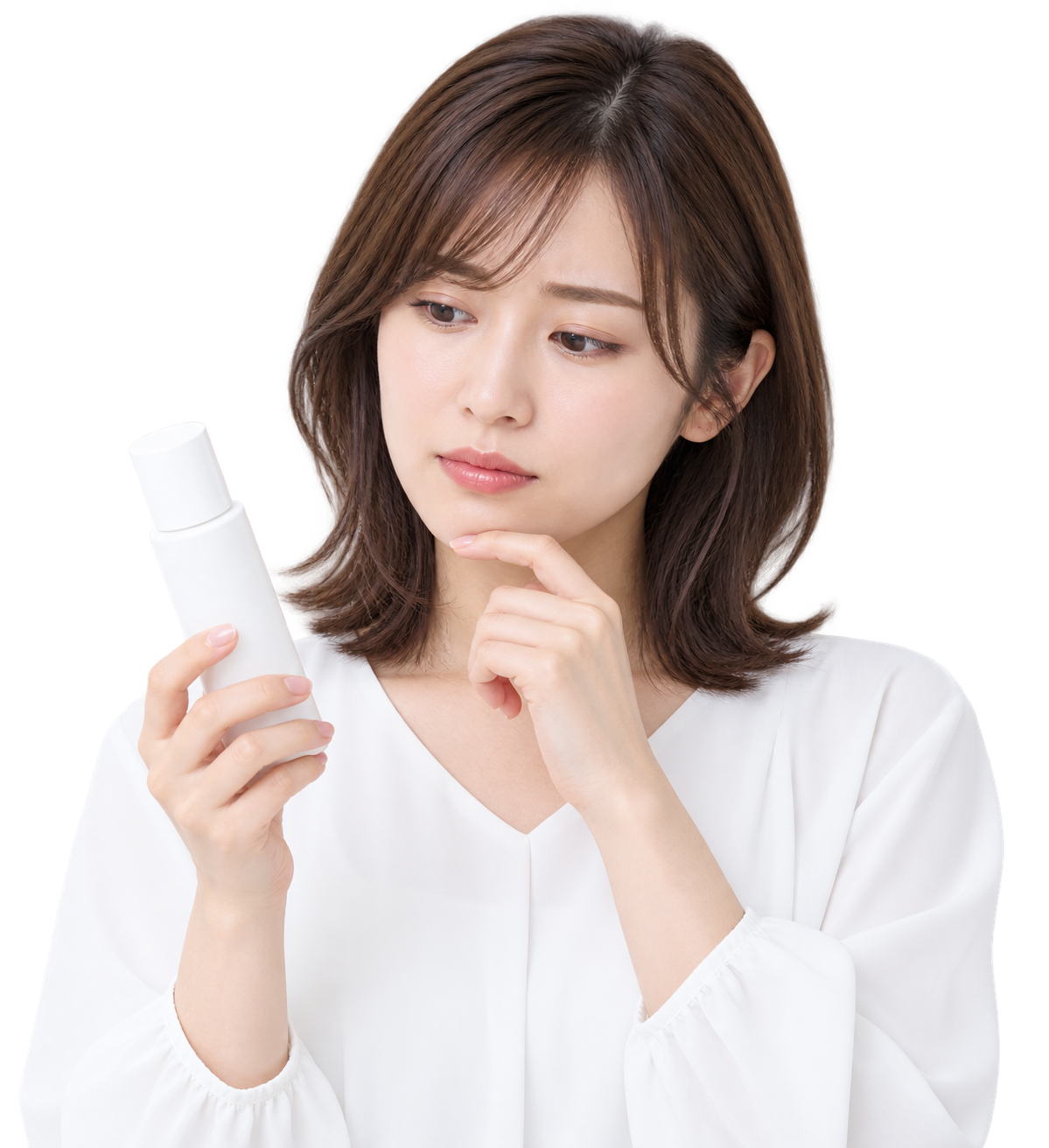 使わない美容アイテムに悩む女性