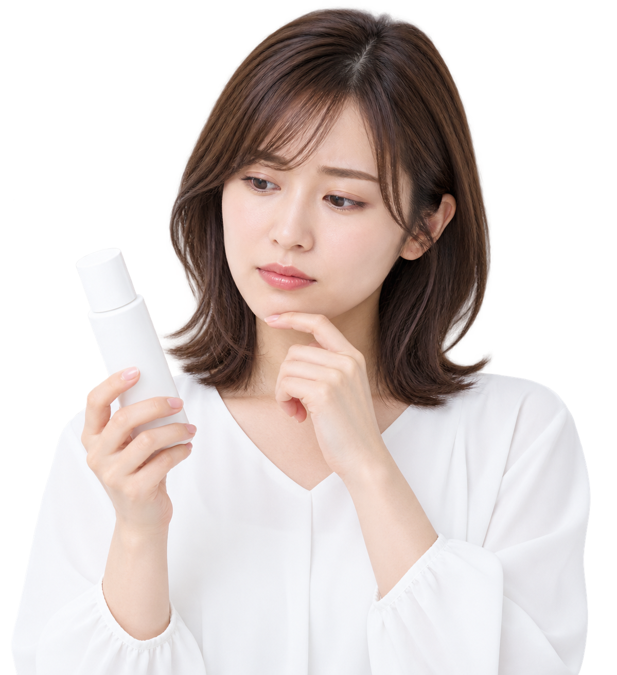 使わない美容アイテムに悩む女性